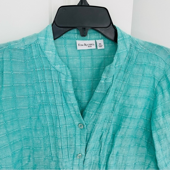 Kim Rogers Linen/Cotton 3/4 Sleeve Button Down Shirt Turquoise - Picture 4 of 14